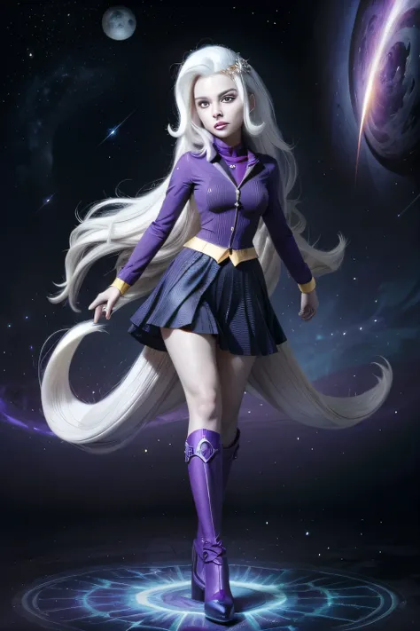 transcended Great and powerful supreme cosmic powers of the Great and Powerful Trixie lulamoon, Waithe hair, eyes purple, white skin, omnipotent powers beyond all, thousands of trillions of times more powerful than the entire omniverse combined entire body...