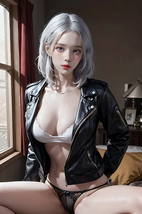 (NSFW:0.8),(((Highest quality: 1.4))),(An unparalleled masterpiece), (Ultra-high resolution),(Ultra-realistic 8K CG), Official Art,(((Large Breasts))), (((Adult body))), (((Girl in a sexual position))), , Punk girl with a perfect body, Metallic spine jacke...