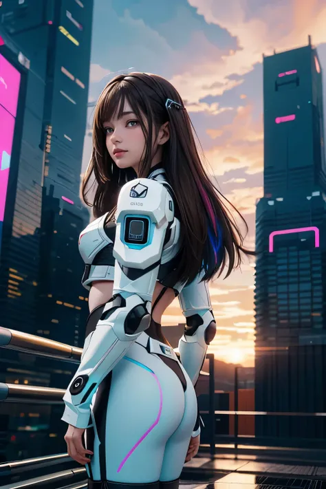 ((masterpiece, best quality, extremely detailed), volumetric lighting, ambient occlusion, colorful, glowing),
1girl, solo, young girl, (dark hair), long hair, halo, aura, sacred, godness, cyber suit, (random-colored outfit:1.3), android, bot, cybernetic w...