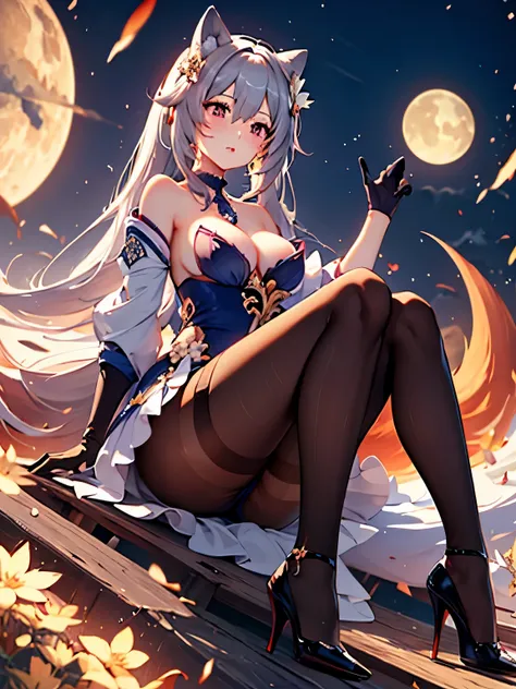 masterpiece, best quality, 8K picture quality, beautiful, attractive, gorgeous, Keqing，Fox Girl，Huge breasts，High heel