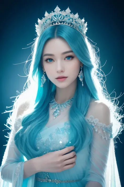 the iceberg queen is tall.、beautiful looking woman。she&#39;s got ice blue hair，it&#39;s like winter ice，gives off a mysterious a...