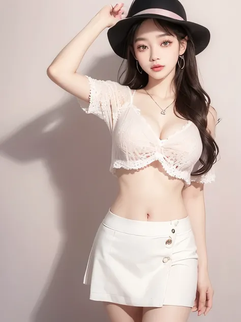 Kim Jennie with black hair, with curls, Brown eyes, beautiful eyes and pretty lips, pink lips, heart and cupid shaped lips, Beautiful skin, pale white skin, with moles and freckles all over his face, pink blush on the cheeks, douyin makeup, popular korean ...