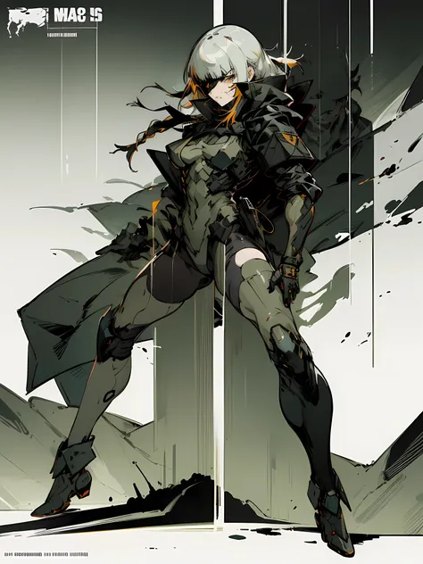 m16gflboss, (((1girl))), fullbody, yoji shinkawa style, metal gear solid style, (masterpiece, high quality, dual-tone art illust...