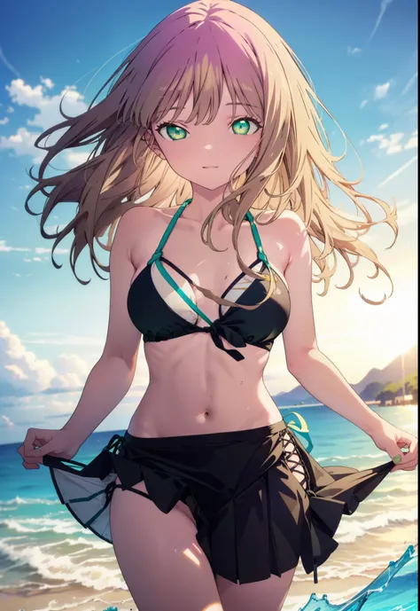 minami yume ,sss Dynazenon ,Long Hair, Brown Hair, (Green Eyes:1.5) ,smile,Open your mouth,Medium Breast,Flower Hair Ornaments,Black bikini string swimsuit,A thin long skirt is wrapped around her waist,barefoot,Daytime,Clear skies,Sandy Beachを散歩している,
break...