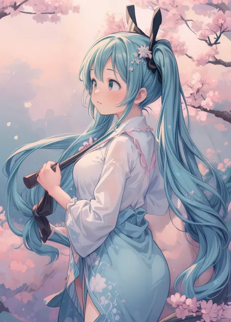 (masterpiece、Highest quality、Highest quality、Official Art、Beautiful and beautiful:1.2)、(One girl:1.3)Hatsune Miku、Twin tails,Beautiful breasts, Katsushika Hokusai,original, Intricate details, shape, masterpiece, Highly detailed CG Unity 8K wallpapers, high...