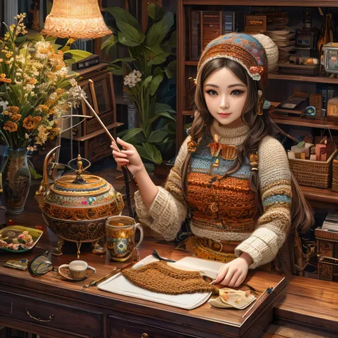 (La best quality,high resolution,super detailed,actual),Lovely knitting station，A masterpiece full of fantasy elements）））， （（best quality））， （（intricate details））（8k）