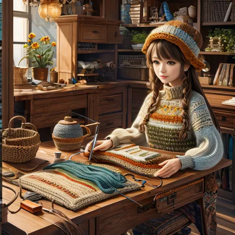 (La best quality,high resolution,super detailed,actual),Lovely knitting station，A masterpiece full of fantasy elements）））， （（best quality））， （（intricate details））（8k）