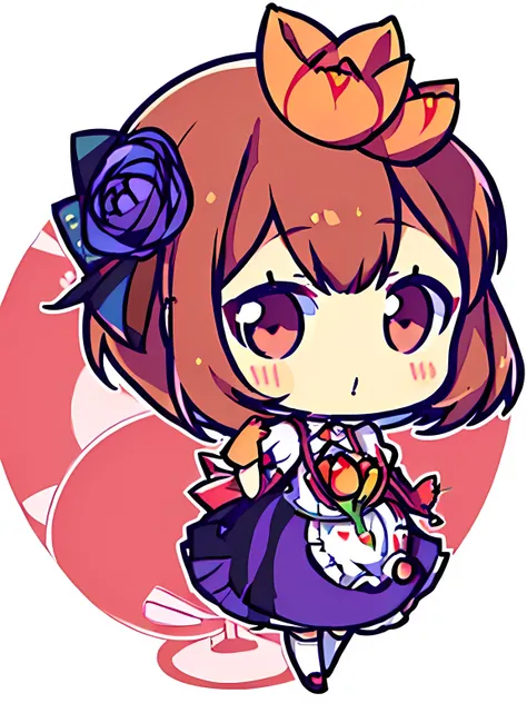 ((masterpiece, best quality, high resolution)), Anime-style images, (((tulips on head:1.4, A single tulip blooms from her head))), white background, simple background, Chibi, Face without a nose:1.4, Half-open eyes, Slightly Big eyes, ((Persona 3 character...