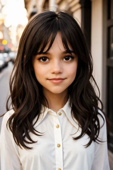 ((best quality)), ((masterpiece)), (detailed), beautiful eleven year old girl, perfect face, calm expression, soft expression, not fully smiling, (dark brown eyes), (black eyes), photorealistic, detailed long hair, perfect lighting, (young), delicate gentl...