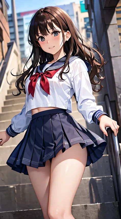 ((Tabletop, Highest quality, High resolution, , Pixel Perfect, 4K,))), 2 women, 、The whole body is visible、 ((Long Wavy Hair, bangs, Brown Hair)), ((Brown eyes, Beautiful eyelashes, Realistic eyes)), ((Detailed face, blush:1.2)), ((Smooth texture:0.75, Rea...