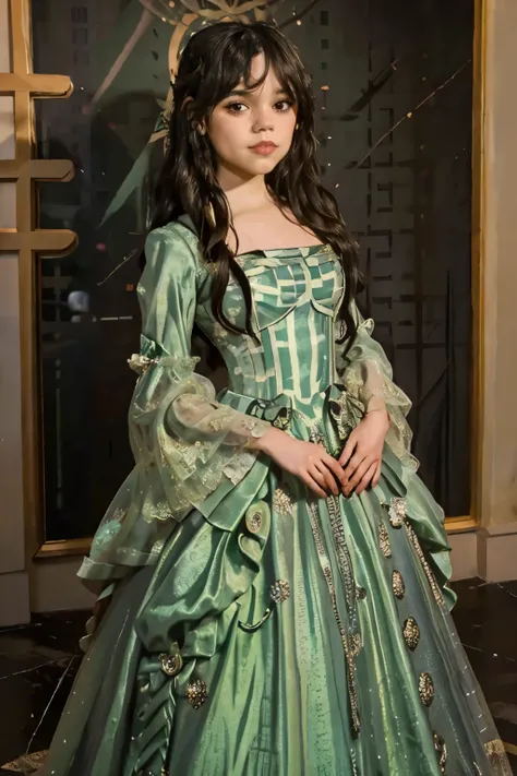((best quality)), ((masterpiece)), (detailed), beautiful fourteen year old girl, perfect face, calm expression, soft expression, not fully smiling, (dark brown eyes), (black eyes), photorealistic, detailed long hair, perfect lighting, (young), delicate, ge...