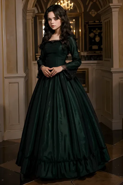 ((best quality)), ((masterpiece)), (detailed), beautiful fourteen year old girl, perfect face, calm expression, soft expression, not fully smiling, (dark brown eyes), (black eyes), photorealistic, detailed long hair, perfect lighting, (young), delicate, ge...