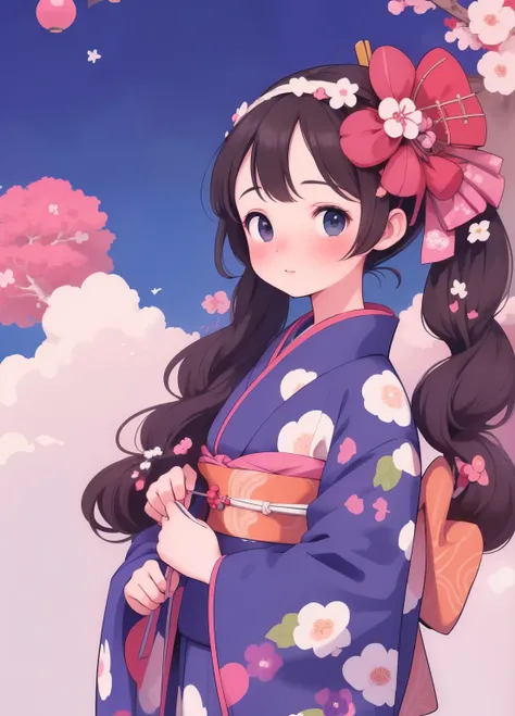 (masterpiece、Highest quality、Highest quality、Official Art、Beautiful and beautiful:1.2)、(One girl:1.3)Hatsune Miku、Twin tails,Beautiful breasts, Katsushika Hokusai,A woman in a kimono with flowers in her hair, Official illustrations, Official Artwork, Offic...