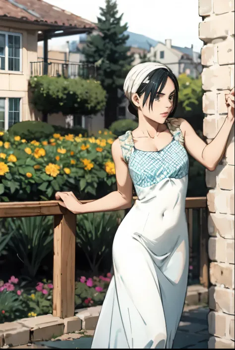 Beautiful woman ,garden ,Long dress