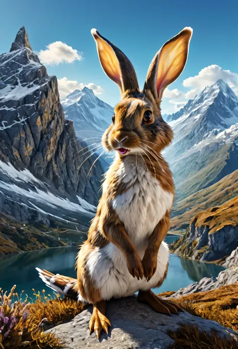 a surreal Wolpertinger, Hybrid creature made of duck, rabbit, and mouse, in front of a mountain landscape, (best quality,4K,8k,highres,masterpiece:1.2),Ultra-detail,(Realists,photoRealists,photo-Realists:1.37),elaborate details,cinematic lighting,The Fant...
