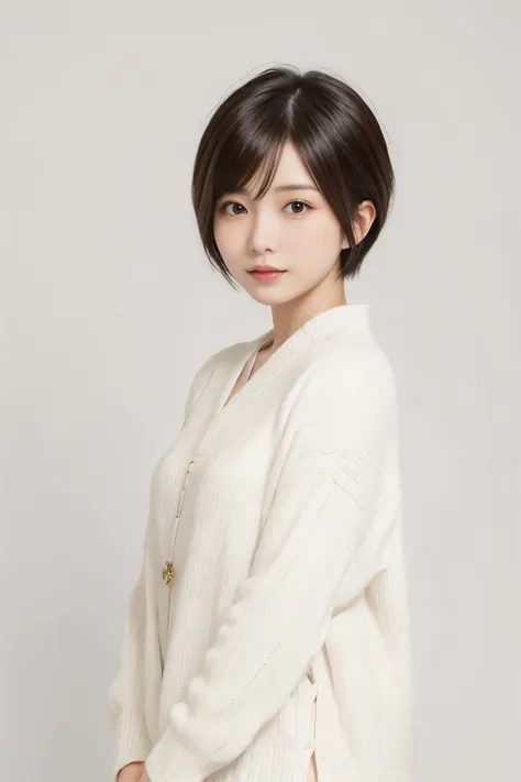 beautiful Japanese woman with short hair , white background