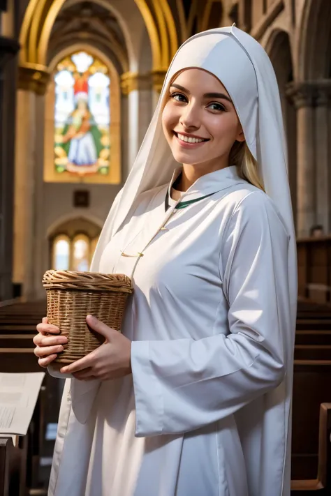 cute italian girl、Blonde、smile、The body is slim、Monastic uniform、Nuns、Standing in church