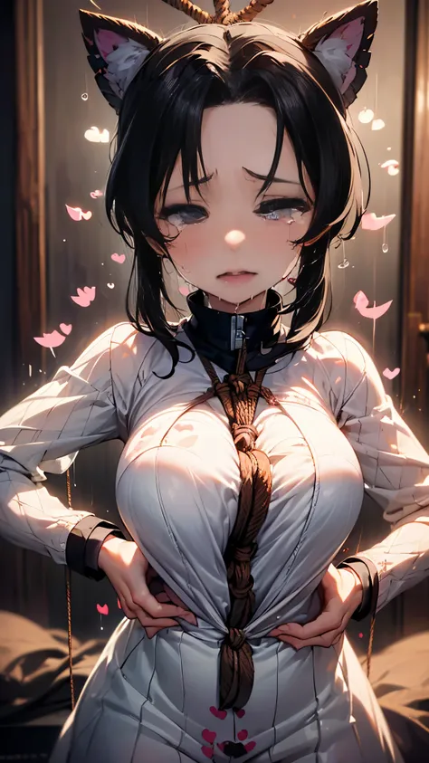 (nsfw), Big Breasts, Shinobu Kocho(Demon slayer), ((Lots of heart marks:2))、(Very beautiful girl having sex:1.9)、(Girl rides guy perfectly:1.3)、((It feels so good I could die:1.3))、(Very intense movement)、(Tying and pulling a girl with lots of rope:1.9)、((...