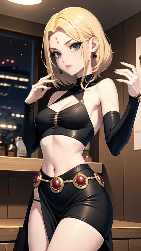 (cowboy shot), (masterpiece, best_quality, detailed, immaculate:1.3), epic, illustration,Anime Style
BREAK
ArtemisYJ,medium hair,Blonde Hair,makeup
extremely detailed clothing fabric(Black midriff dress),high heels,extremely detailed dress ,small breast,ea...