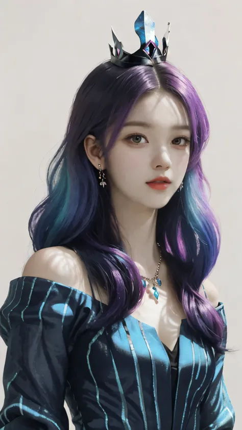 18 years old, incomparable white face, close-up of a woman, black background, hanging with colorful jewelry, off-the-shoulder clothes, colorful, fantasy art style, colorful pastel, beautiful colorful hair, cute colorful cute, anime style. 8k, beautiful and...