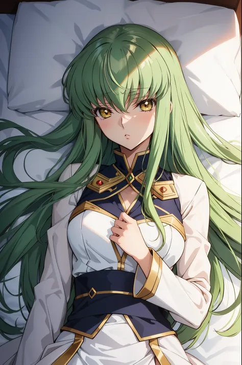 (masterpiece, best quality),  intricate details,
1 girl, cc_code geass, hair between the eyes, very long hair, white bedroom sui...