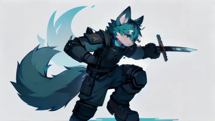 หมาป่าสีlegว，hairสีดำ，conjunctivitis，wolf ears，wolf tail，Juvenile，man，hairy，hair，half body armor，Combat Suit，Silver and black clothes，handsome，handsome，กางเกงlegสั้น，The forearm was exposed.，leg，fighting posture，Duel，Two people，worry，มีswordเป็นอาวุธ，simpl...