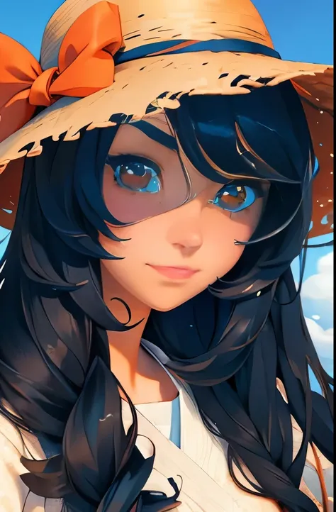 anime girl with long black hair wearing a straw hat, anime style 4 k, beautiful anime portrait, anime moe artstyle, anime art wallpaper 4k, anime art wallpaper 4 k, high quality anime artstyle, anime style portrait, guweiz, artwork in the style of guweiz, ...