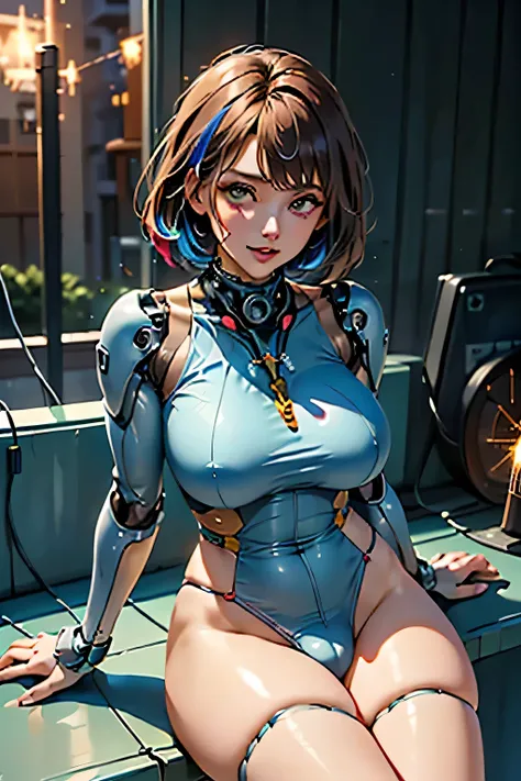 (((Sparks fly))), (((Highest quality))), ((Very detailedな)), (High-definition CG illustrations), ((Very delicate and beautiful)), Cinematic Light,((1 Mecha Woman)),alone,mature,(Ahegao),Big and ample breasts,Plump, whole body,(Machine made joints:1.2),((Me...