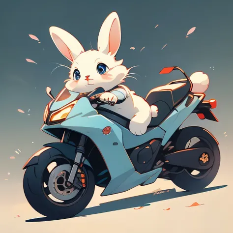 Cartoon animal design, flat style cute rabbit full body photo, simple but not lost sense of design, fresh flat style, cyberpunk elements are applied freely, the front view presents a charming cute posture, and the feet hang down in a cute posture