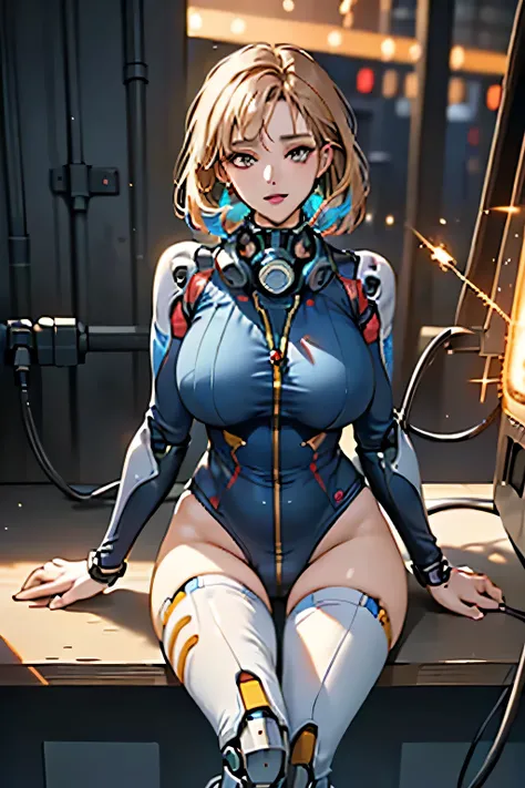 (((Sparks fly))), (((Highest quality))), ((Very detailedな)), (High-definition CG illustrations), ((Very delicate and beautiful)), Cinematic Light,((1 Mecha Woman)),alone,mature,(Ahegao),Big and ample breasts,Plump, whole body,(Machine made joints:1.2),((Me...