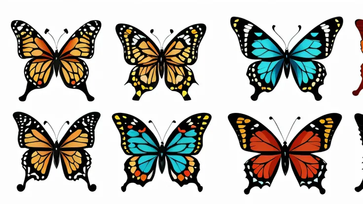 Colored vector illustrations of more than 10 types of butterflies.