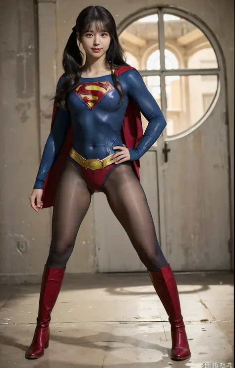 No background、(((Beautiful legs in black tights.)))、(((Legally express the beauty of your smile)))、((((Make the most of your original images)))、(((体にぴったりフィットするSupergirl Costume)))、(((Supergirl Costume)))、(((Beautiful hair with twin tails)))、(((suffering)))...