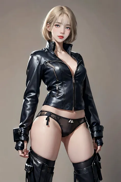 (((Highest quality: 1.4))),(An unparalleled masterpiece), (Ultra-high resolution),(Ultra-realistic 8K CG), Official Art,Large Breasts (((Adult body))), (((A girl in a sexual position))), , Punk girl with a perfect body, Jacket with metal spine,Beautiful an...