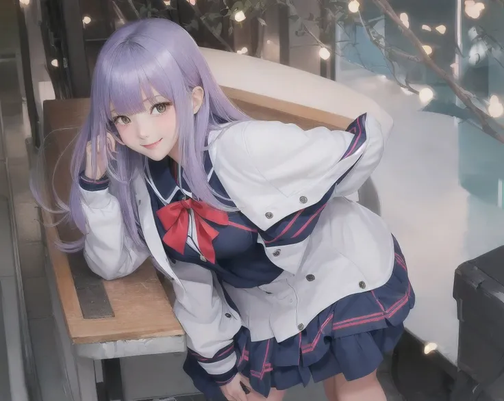 Beautiful girl,visual of a cute girl, style of ssss.gridman (2018), joyful smirk