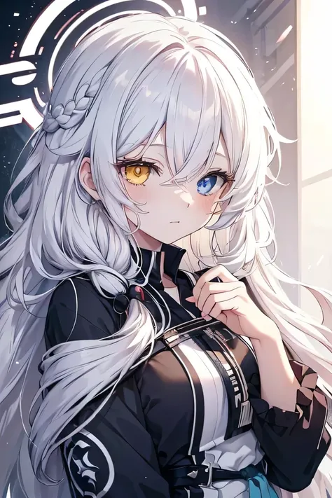 mother, beautiful anime mother, white hair, long hair, hair in a braided on the side, messy hair, wavy hair, heterochromia, yell...