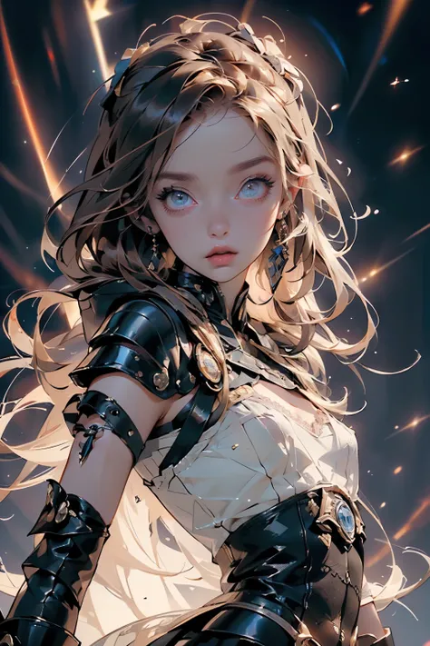 (((masterpiece, of the highest quality, super detailed))), (a female knight of an occult order), ((((a sword with a digital glitch-like effect to the blade as though it is rapidly flickering in and out of reality, with a very slight warping effect around i...
