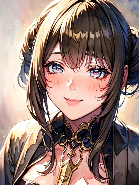 (masterpiece:1.2),(Highest quality:1.2),(Super detailed),(Ultra-high resolution),8K,wallpaper,((Watercolor:1.2)),Photo of a woman in a black dress by Babymetal,((moakiku:1.3)),Full body portrait,Very beautiful face,(Detailed skin texture:1.3),(Beautiful po...