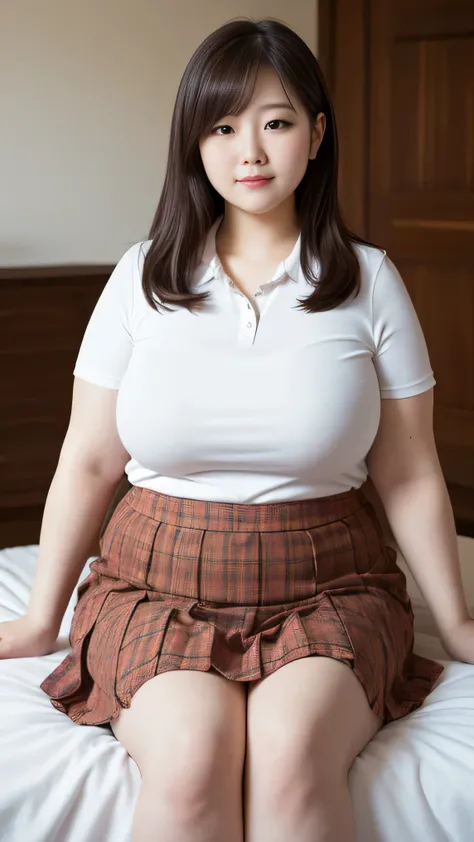 ((8k)), highest quality, 超High resolution, (surreal)、(High resolution), 1 girl, Japanese, Overweight, extremely fat, ((Chubby)), Double chin, ((lFrill skirt)), on the bed, room