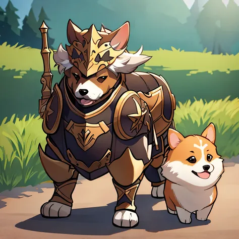 A Corgi in armor, no person, cinematic, Dog proportions