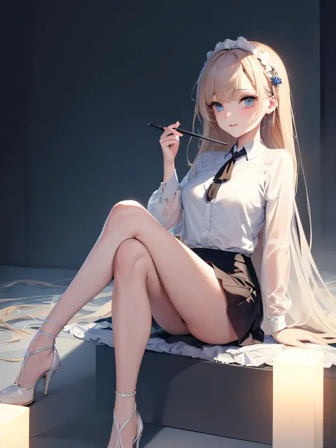 ((Top Quality, 8k, Masterpiece: 1.3)), Sharp Focus: 1.2, Perfect Body Shape Pretty Woman: 1.4, Slender Abs: 1.2, Detailed Eyes, Double Eyelids,real、long legs、full、feminine、white shirt、mini skirt、high heels,very delicate face,realistic lighting and shading,...