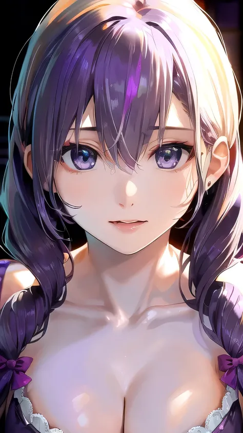 Hatsune Miku,The bikini area is small,sexly,Bikini white,The body is thin,Small breasts,Age 25,Beautiful whole body style,(masterpiece, Highest quality, Beautiful quality),(Hair color is light purple:2.0),Sexy body,Beautiful eyes drawn in detail