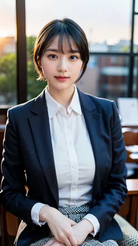 RAW photo, 1 girl, incredibly absurd, 30 years old, beautiful girl, (cute), (short hair), photo shoot, realistic, Depth of the bounds written, High resolution, Super detailed, delicate, very detailed, highly detailed eyes and face, sharp pupils, Realistic ...