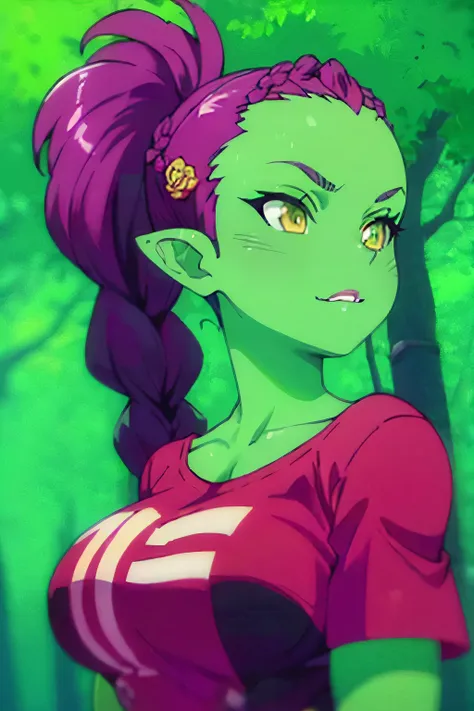 photo of beautiful orc, raw, beautiful woman, (portrait), (detailed anime face:1.2), (detailed green skin, dark green makeup, sm...