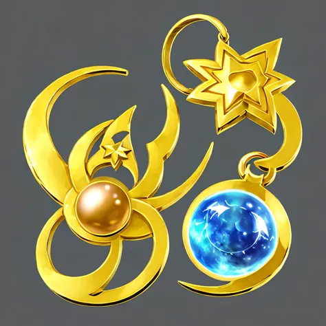 Highest quality、Ultra-realistic、Detailed star and moon ornament、gold、gem