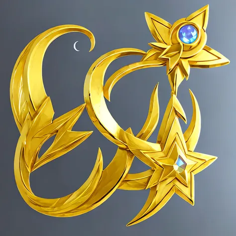 highest quality、ultra-realistic、detailed star and moon ornament、gold、gem