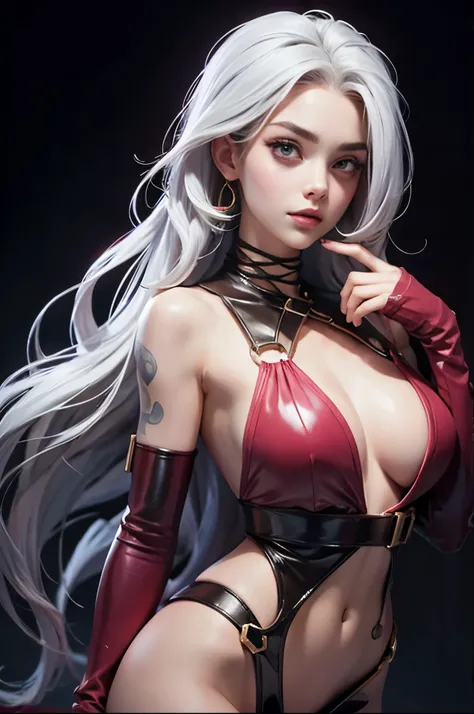 ,(1 girl), Red eyes,long hair,, big lips, anime, beautiful lips,, ((Best quality)), Soft fill, a high resolution, hourglass body, , sexy POV video, big lips, White hair, ((Red eyes)), , big lips,x ornament, ornament, Duck Face, focus on lips, shiny lips in...