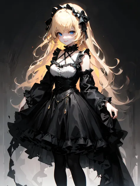 ultra detailed, masterpiece, best quality, solo, soft smile, light smile, 
1girl, blue eyes, very long hair, blonde hair, long blonde hair, french braid, bangs, medium breasts,
hair ribbon, frilled choker, criss-cross halter, sleeveless dress, high-waist s...