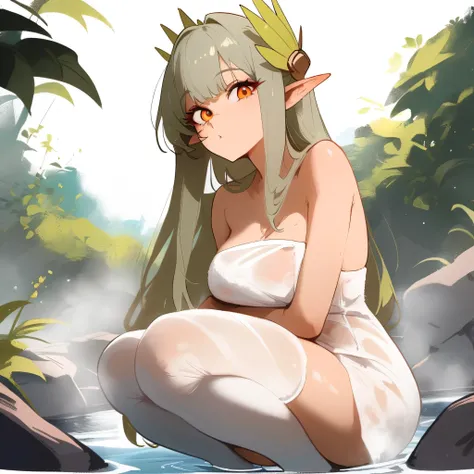 1girl, muelsyse (arknights), arknights
masterpiece, best quality, newest ///// nyantcha, khyle, cutesexyrobutts thin waist, solo, cropped legs,, dutch angle, naked towel,, transperent, see-through. sky, space, outside border, greenery, green hair, stars,...