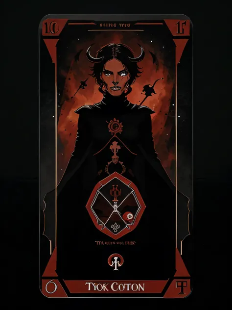 Tarot card design based on black and red colors on the sketch style with bones and black background with some space for a number, dark incubus card.
