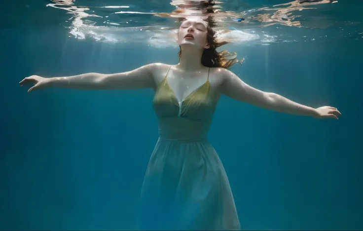 Woman submerged in water with arms open and eyes closed